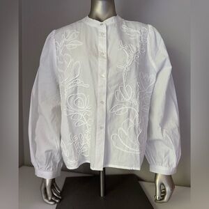 Hester & Orchard White Embroidered Button-Up Blouse – Size M